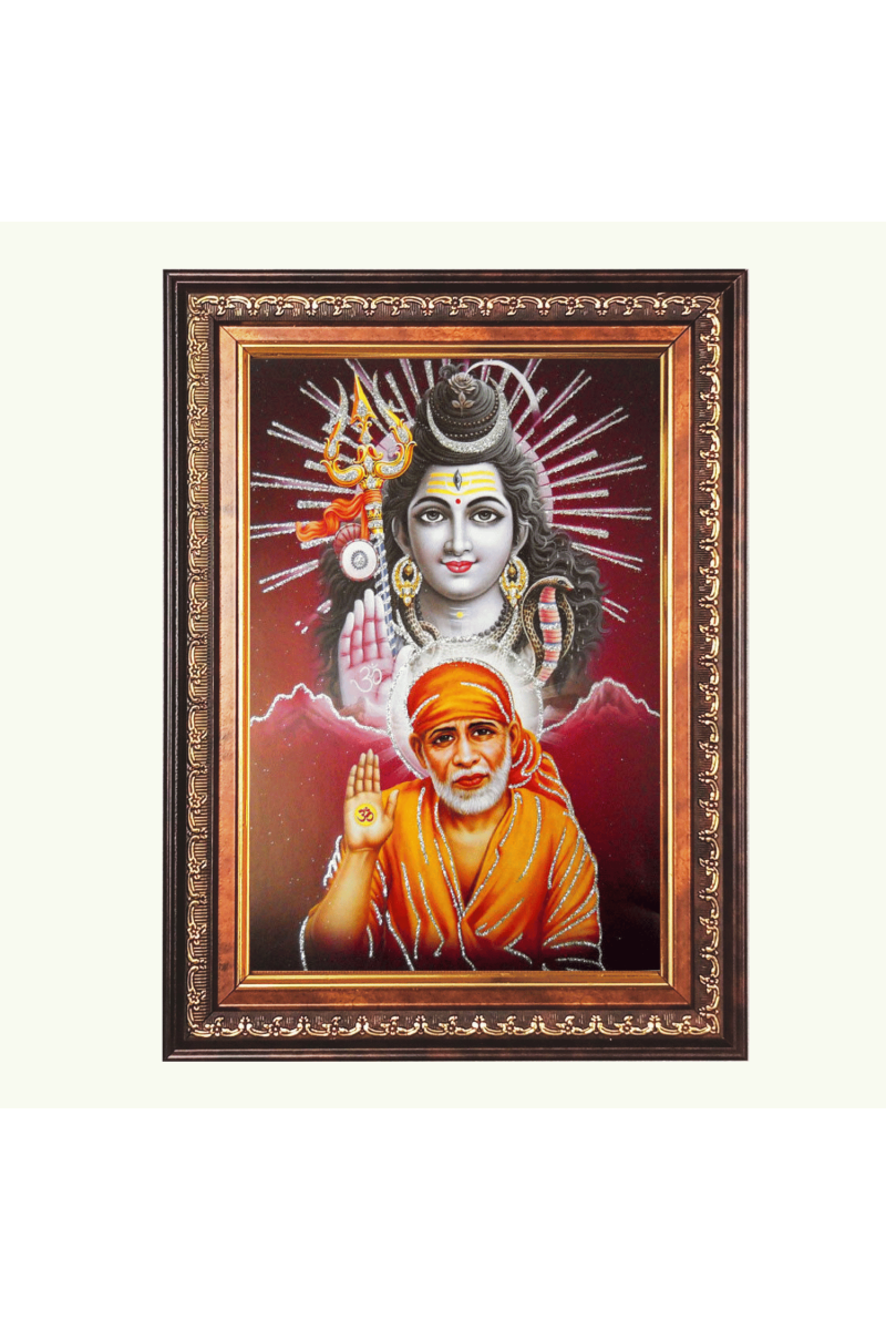 Sri Sai Baba and Sri Lord Shiva  Color Photo frame 10x14 Inch - Vibrant Religious Wall Art for Home ,Office Decor,Temple Decoration and Gifting.