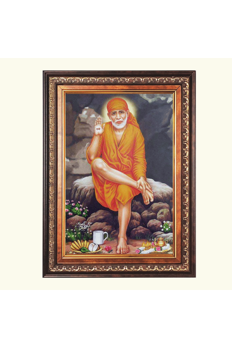 Sri Sai Baba Color Photo frame 10x14 Inch - Vibrant Religious Wall Art for Home ,Office Decor,Temple Decoration and Gifting.