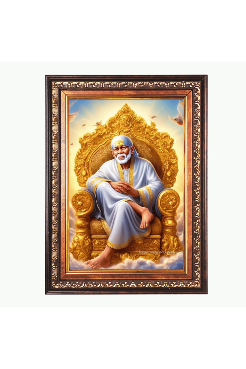 Sri Sai Baba Color Photo frame 10x14 Inch - Vibrant Religious Wall Art for Home ,Office Decor,Temple Decoration and Gifting.