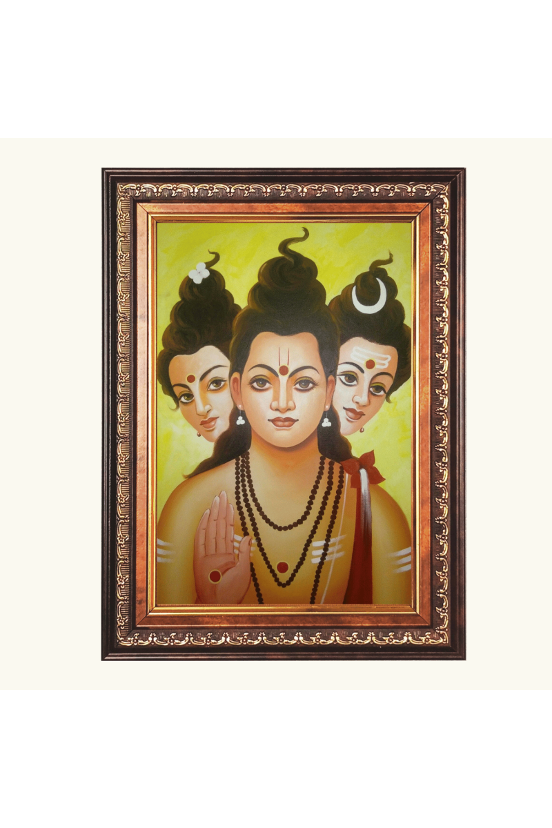 Sri Dattatreya Swami Color Photo frame 10x14 Inch - Vibrant Religious Wall Art for Home ,Office Decor,Temple Decoration and Gifting.