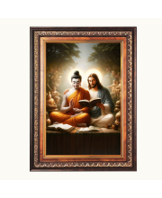 Lord Gautam Buddha and Lord Jesus Christ Color Photo frame 10x14 Inch - Vibrant Religious Wall Art for Home ,Office Decor,Temple Decoration and Gifting.