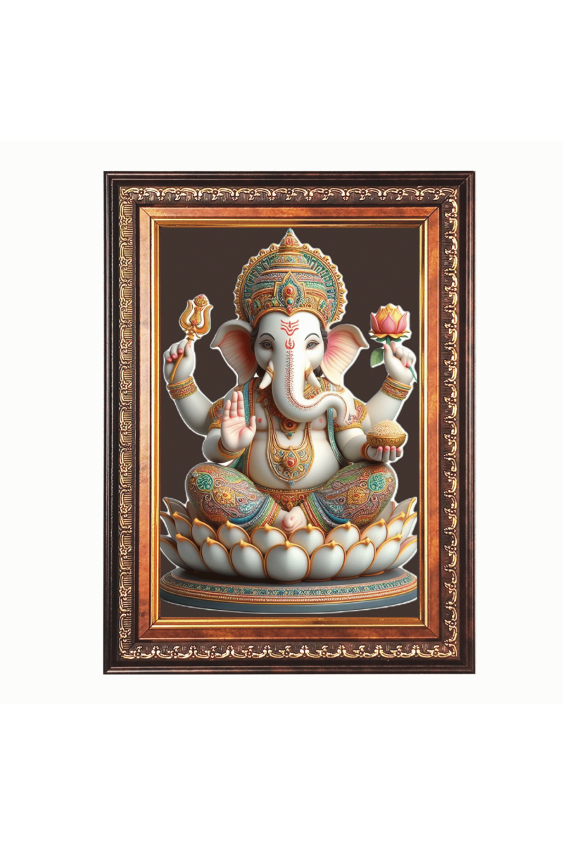 Sri Ganesh Color Photo frame 10x14 Inch - Vibrant Religious Wall Art for Home ,Office Decor,Temple Decoration and Gifting.