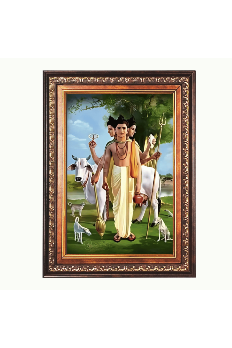 Sri Dattatreya Swami Color Photo frame 10x14 Inch - Vibrant Religious Wall Art for Home ,Office Decor,Temple Decoration and Gifting.
