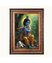 Shri Krishna Color Photo frame 10x14 Inch - Vibrant Religious Wall Art for Home ,Office Decor,Temple Decoration and Gifting.