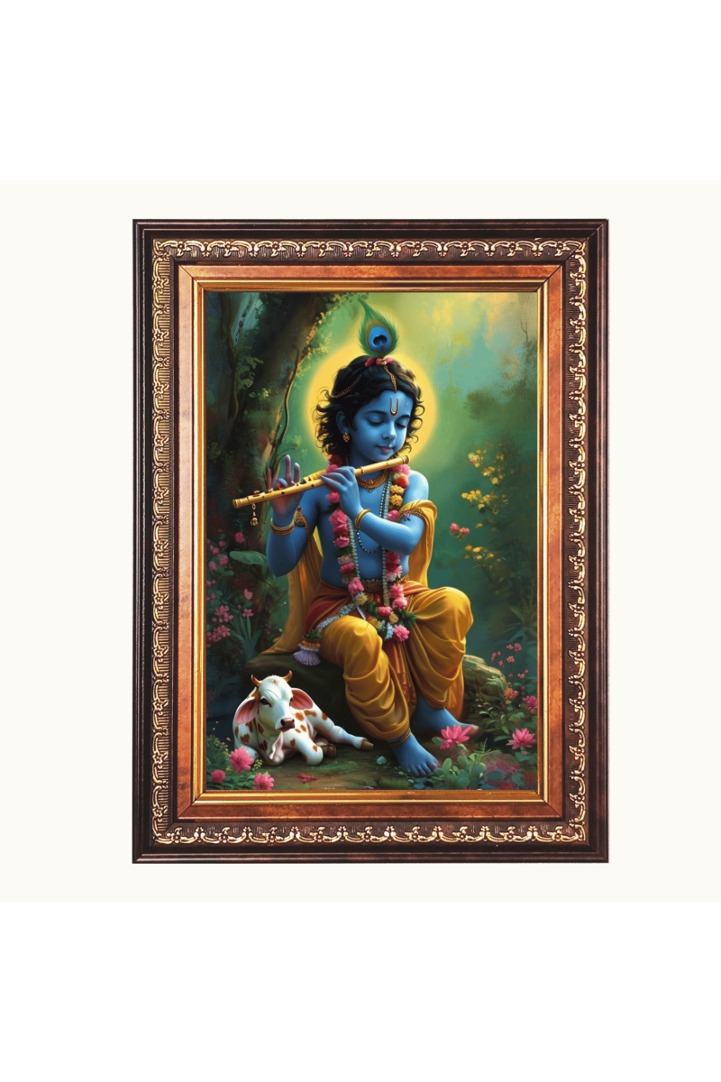 Shri Krishna Color Photo frame 10x14 Inch - Vibrant Religious Wall Art for Home ,Office Decor,Temple Decoration and Gifting.