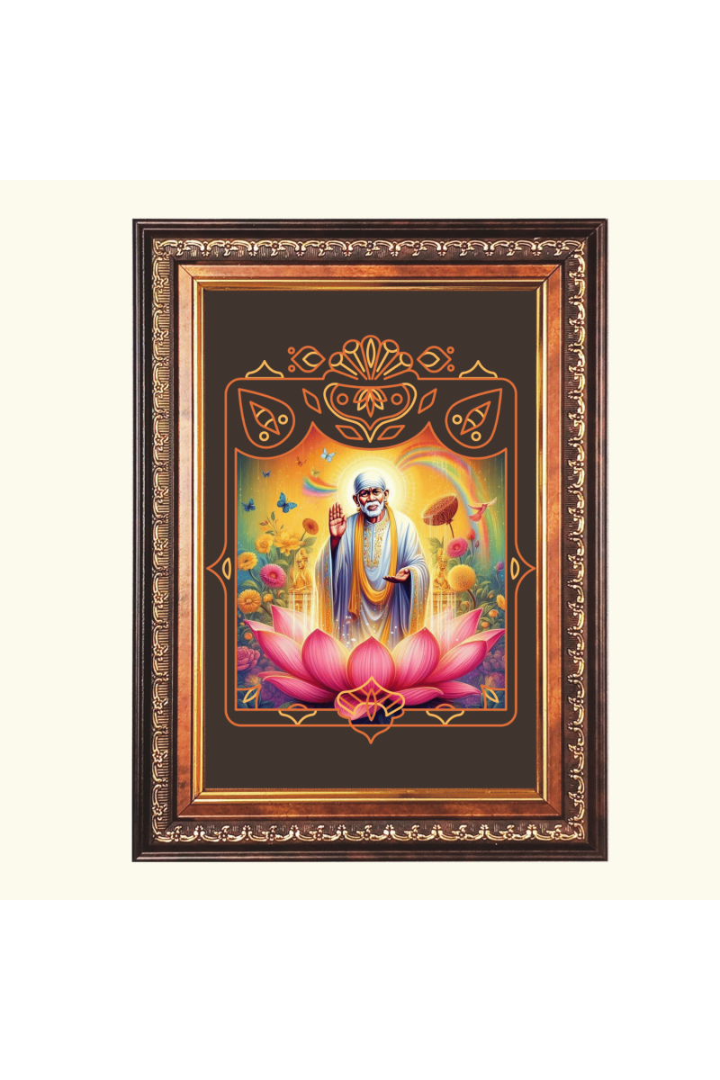 Sri Sai Baba Color Photo frame 10x14 Inch - Vibrant Religious Wall Art for Home ,Office Decor,Temple Decoration and Gifting.