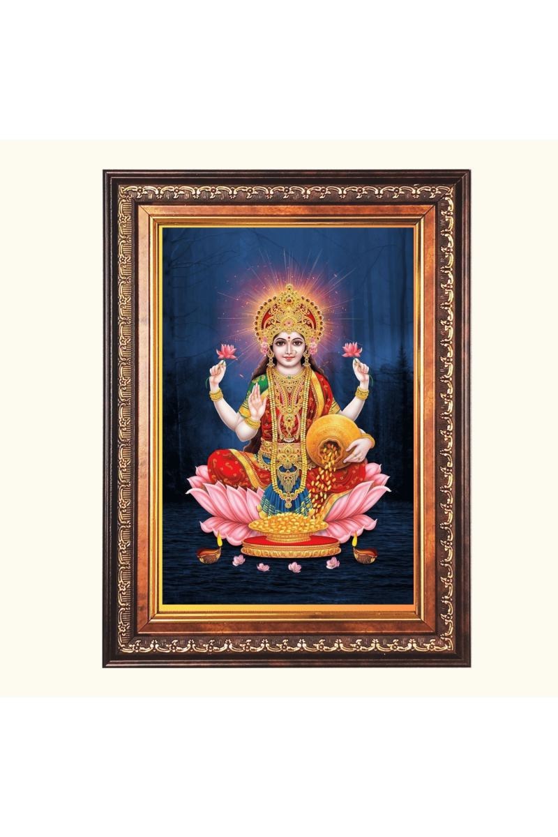 Sri Laxmi Color Photo frame 10x14 Inch - Vibrant Religious Wall Art for Home ,Office Decor,Temple Decoration and Gifting.
