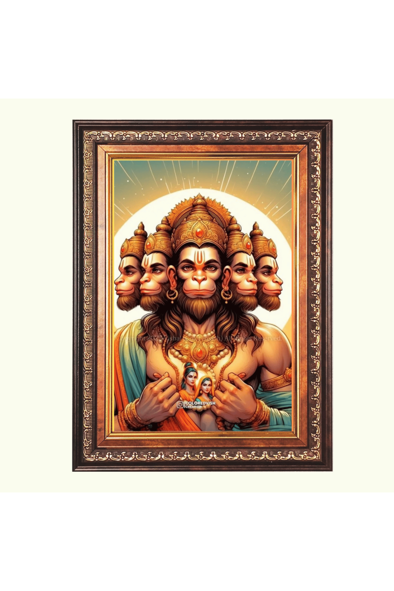 Sri Panchmukhi Hanuman Color Photo frame 10x14 Inch - Vibrant Religious Wall Art for Home ,Office Decor,Temple Decoration and Gifting.