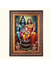 Sri Shiv Shankar, Mata Parvati and Baby Ganesh Color Photo frame 10x14 Inch - Vibrant Religious Wall Art for Home ,Office Decor,Temple Decoration and Gifting.