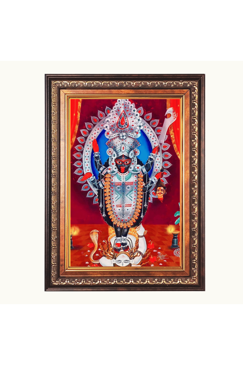 Sri Maa Kali Color Photo frame 10x14 Inch - Vibrant Religious Wall Art for Home ,Office Decor,Temple Decoration and Gifting.