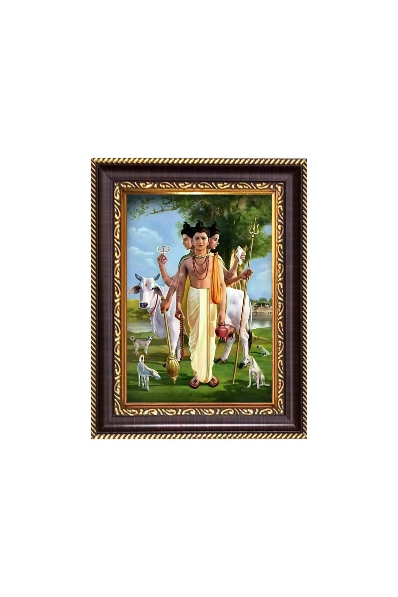 Sri Dattatreya Swamy Digital Print Photo 6.7x8.7 inches - Vibrant Religious Desk And Wall Art for Home , Office and Temple Decor and Gifting.