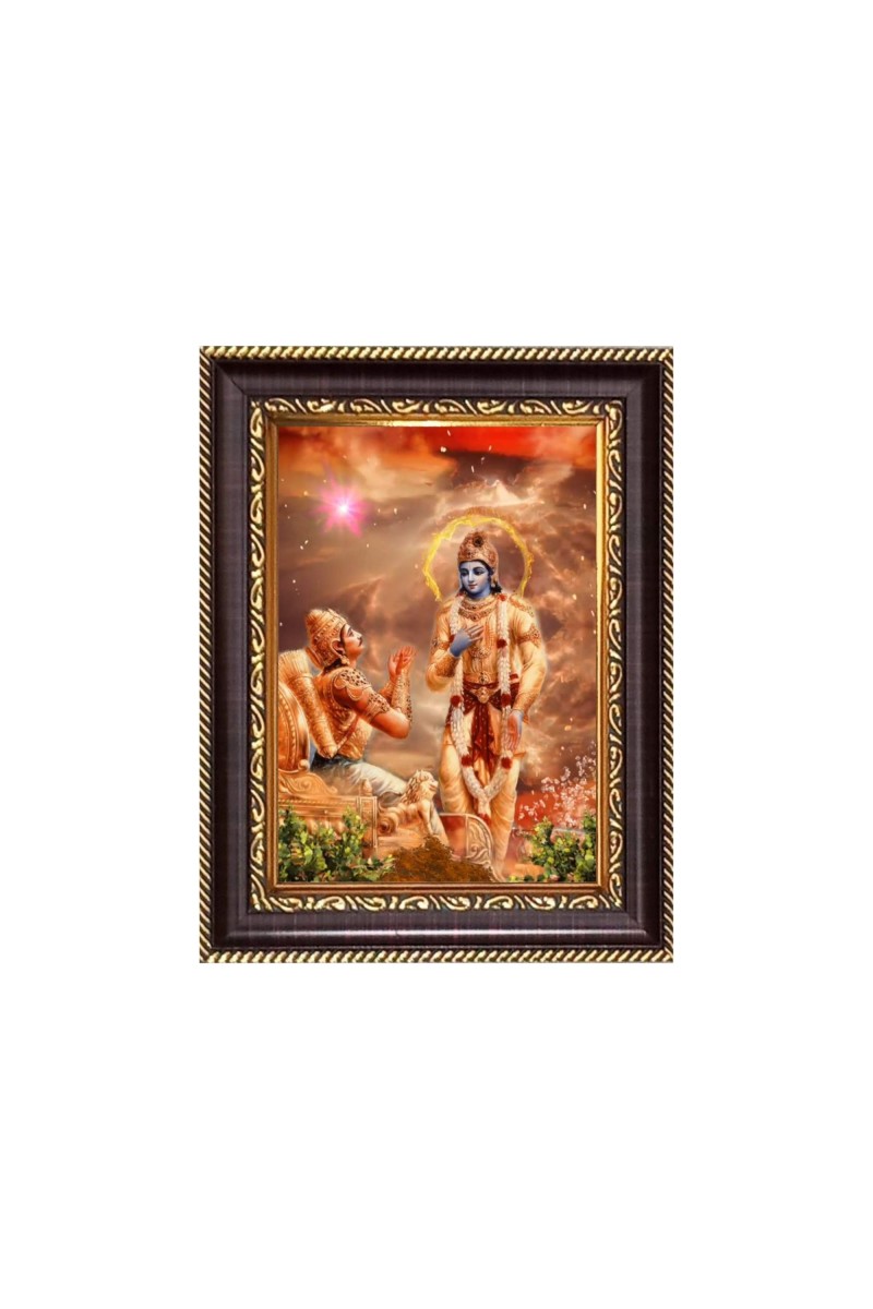 Sri Krishna and Arjuna Digital Print Photo 6.7x8.7 inches - Vibrant Religious Desk And Wall Art for Home , Office and Temple Decor and Gifting.