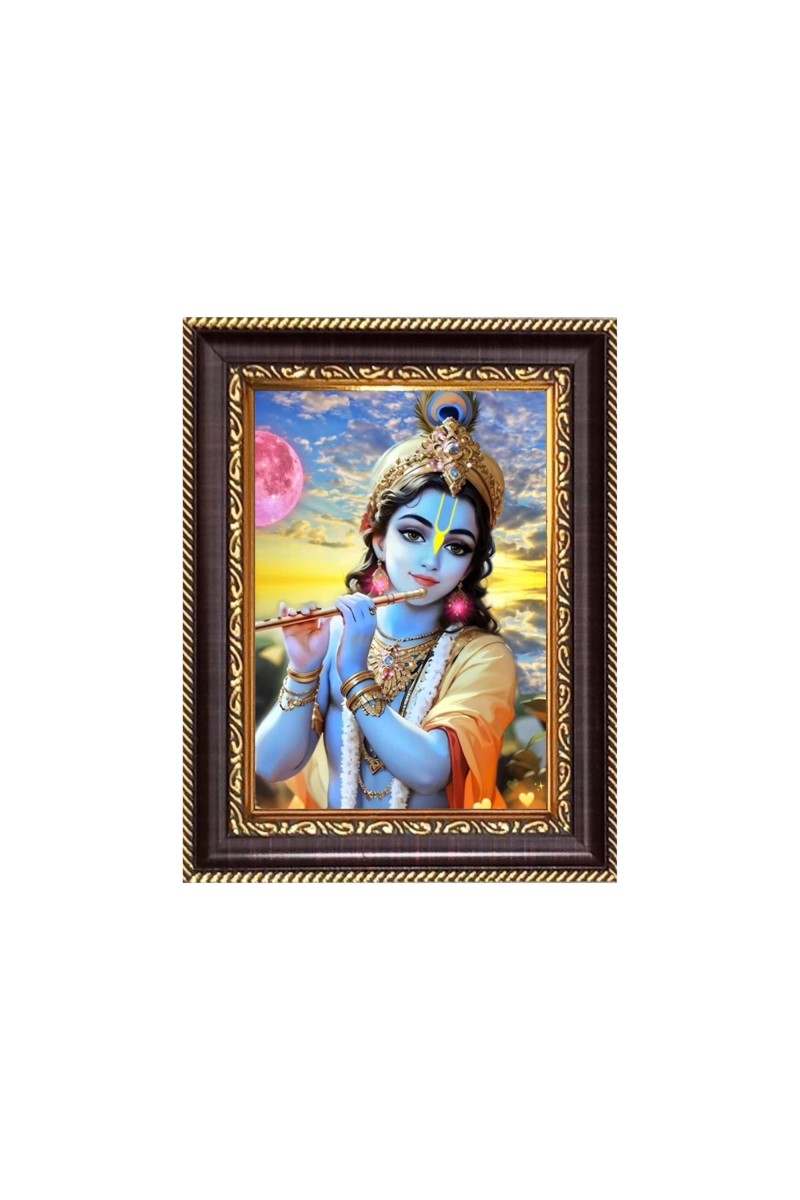 Sri Krishna Digital Print Photo 6.7x8.7 inches - Vibrant Religious Desk And Wall Art for Home , Office and Temple Decor and Gifting.
