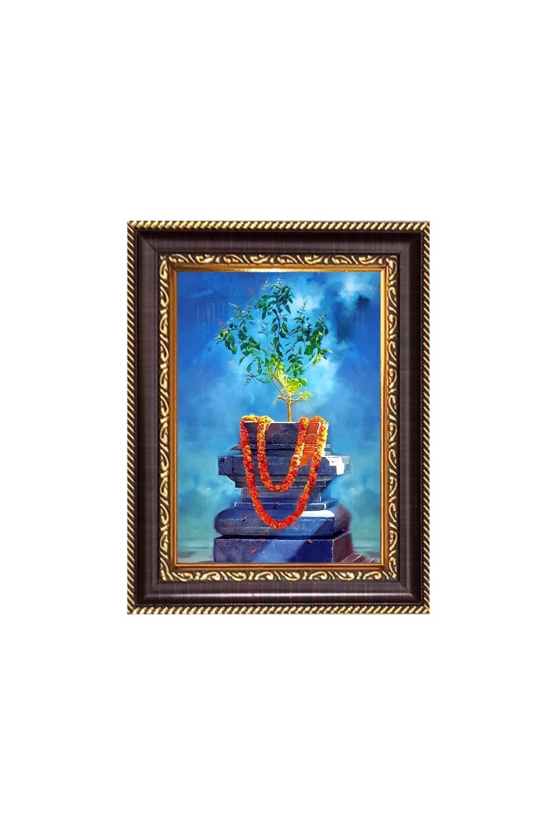 Sri Tulsi Maa Digital Print Photo 6.7x8.7 inches - Vibrant Religious Desk And Wall Art for Home , Office and Temple Decor and Gifting.