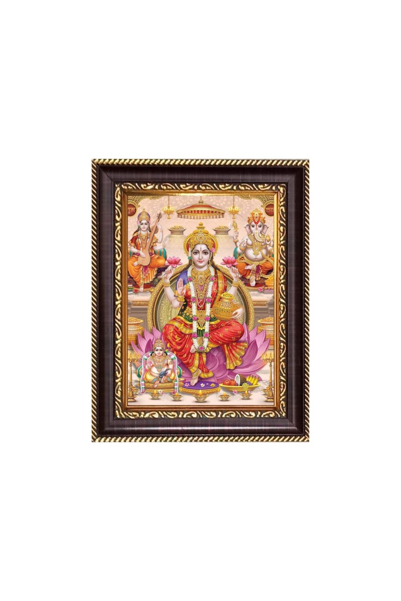 Sri Maa Lakshmi, Sri Ganeshji, Sri Maa Saraswati and Kuber Digital Print Photo 6.7x8.7 inches - Vibrant Religious Desk And Wall Art for Home , Office and Temple Decor and Gifting.
