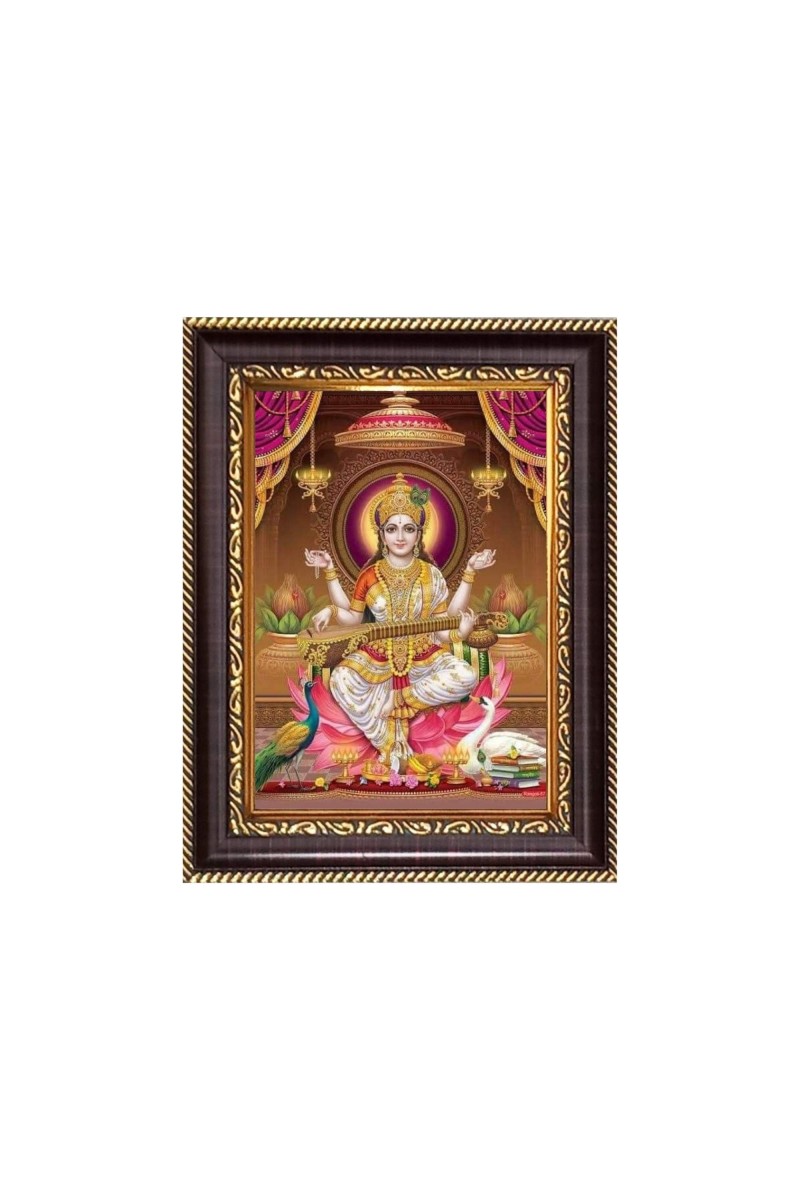 Sri Maa Saraswati Digital Print Photo 6.7x8.7 inches - Vibrant Religious Desk And Wall Art for Home , Office and Temple Decor and Gifting.