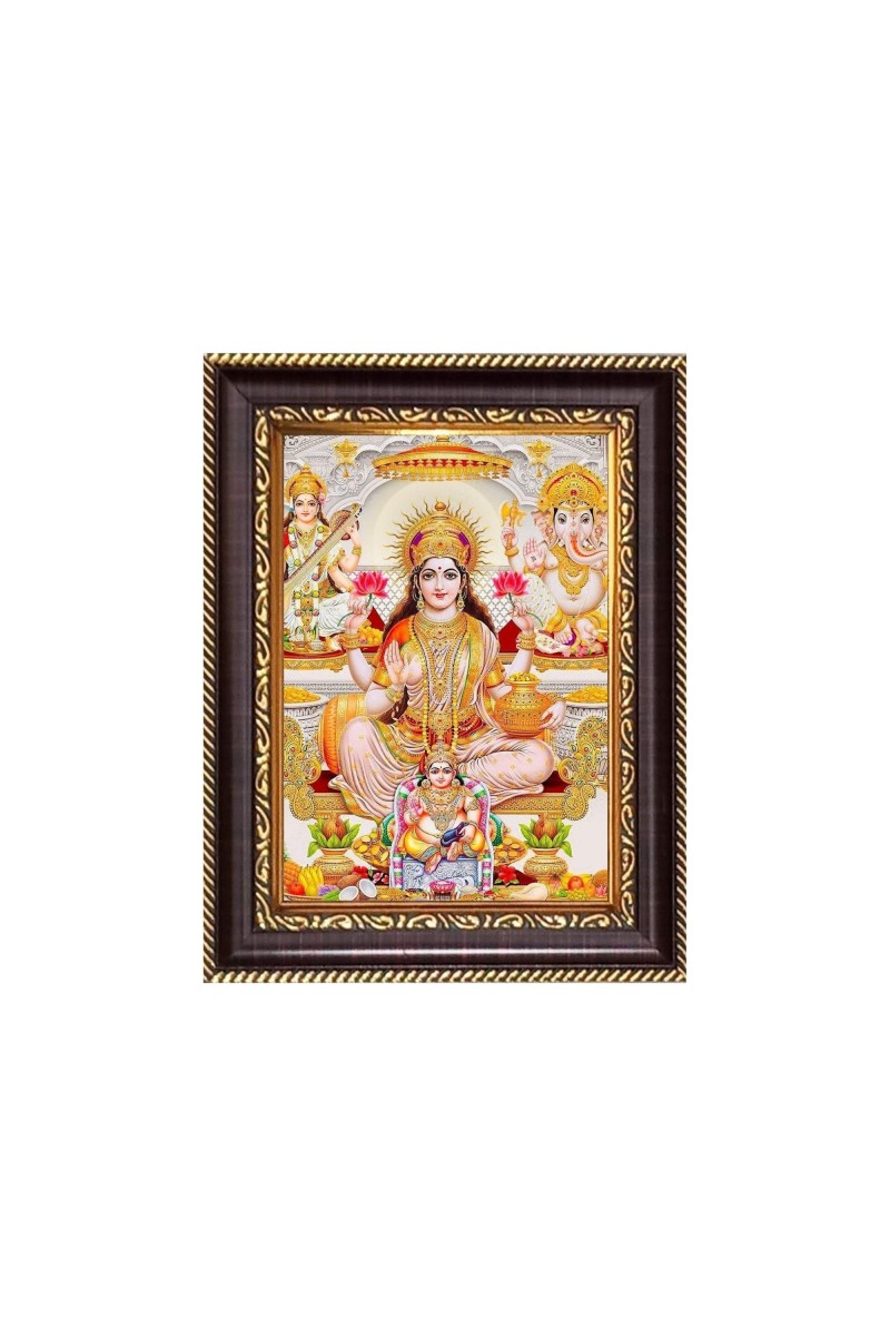 Sri Maa Lakshmi, Sri Ganeshji, Sri Maa Saraswati and Kuber Digital Print Photo 6.7x8.7 inches - Vibrant Religious Desk And Wall Art for Home , Office and Temple Decor and Gifting.