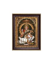 Sri Maa Saraswati Digital Print Photo 6.7x8.7 inches - Vibrant Religious Desk And Wall Art for Home , Office and Temple Decor and Gifting.
