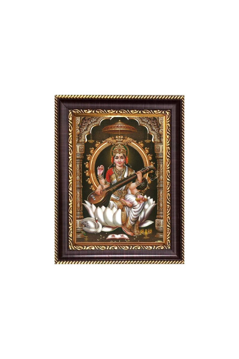 Sri Maa Saraswati Digital Print Photo 6.7x8.7 inches - Vibrant Religious Desk And Wall Art for Home , Office and Temple Decor and Gifting.