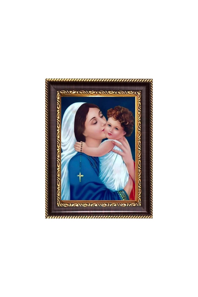 Mother Mary and Baby Jesus Digital Print Photo 6.7x8.7 inches - Vibrant Religious Desk And Wall Art for Home , Office and Temple Decor and Gifting.