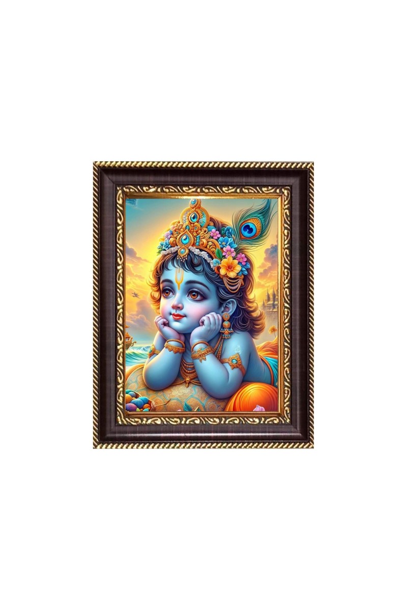 Sri Krishna Digital Print Photo 6.7x8.7 inches - Vibrant Religious Desk And Wall Art for Home , Office and Temple Decor and Gifting.