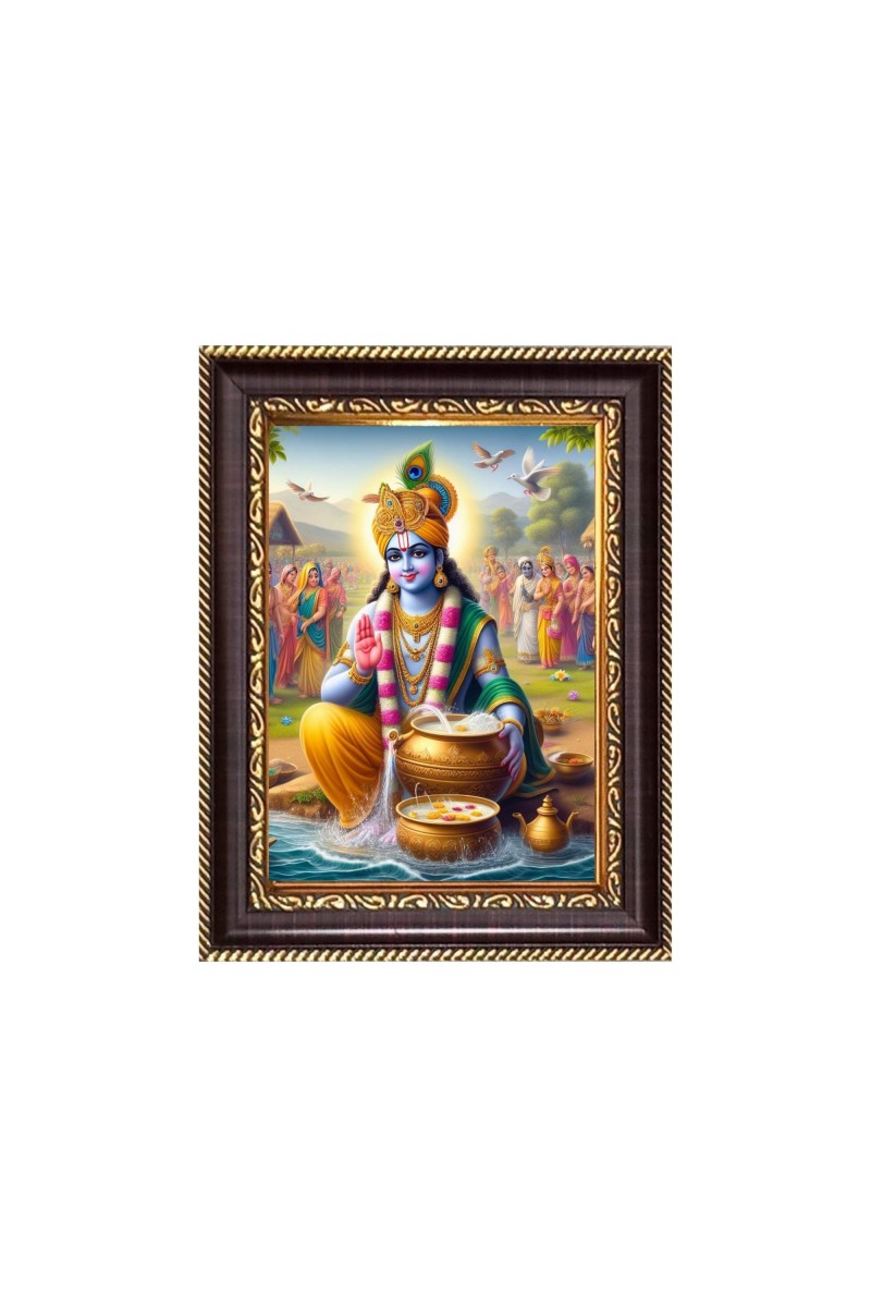 Sri Krishna Digital Print Photo 6.7x8.7 inches - Vibrant Religious Desk And Wall Art for Home , Office and Temple Decor and Gifting.