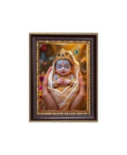Baby Krishna Digital Print Photo 6.7x8.7 inches - Vibrant Religious Desk And Wall Art for Home , Office and Temple Decor and Gifting.