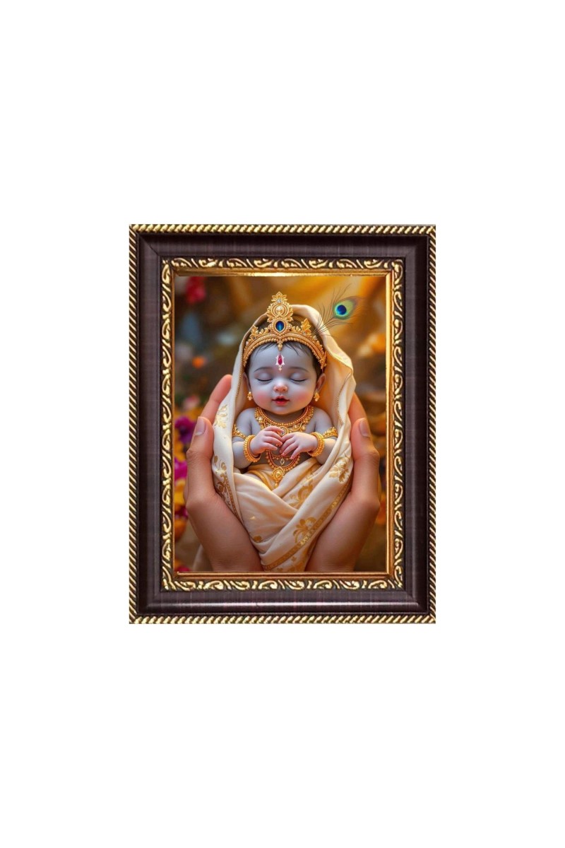 Baby Krishna Digital Print Photo 6.7x8.7 inches - Vibrant Religious Desk And Wall Art for Home , Office and Temple Decor and Gifting.