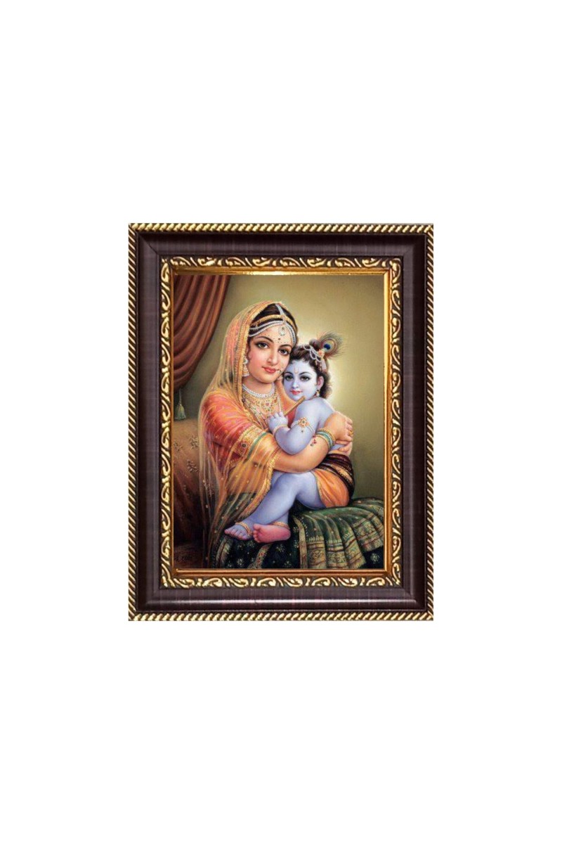 Bal Gopal with Mata Yashoda  Digital Print Photo 6.7x8.7 inches - Vibrant Religious Desk And Wall Art for Home , Office and Temple Decor and Gifting.