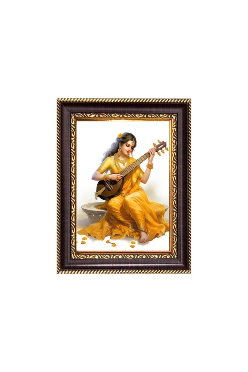 Sri Saraswati Mata Digital Print Photo 6.7x8.7 inches - Vibrant Religious Desk And Wall Art for Home , Office and Temple Decor and Gifting.