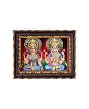 Sri Laxmi Ganesh ji Digital Print Photo 6.7x8.7 inches - Vibrant Religious Desk And Wall Art for Home , Office and Temple Decor and Gifting.