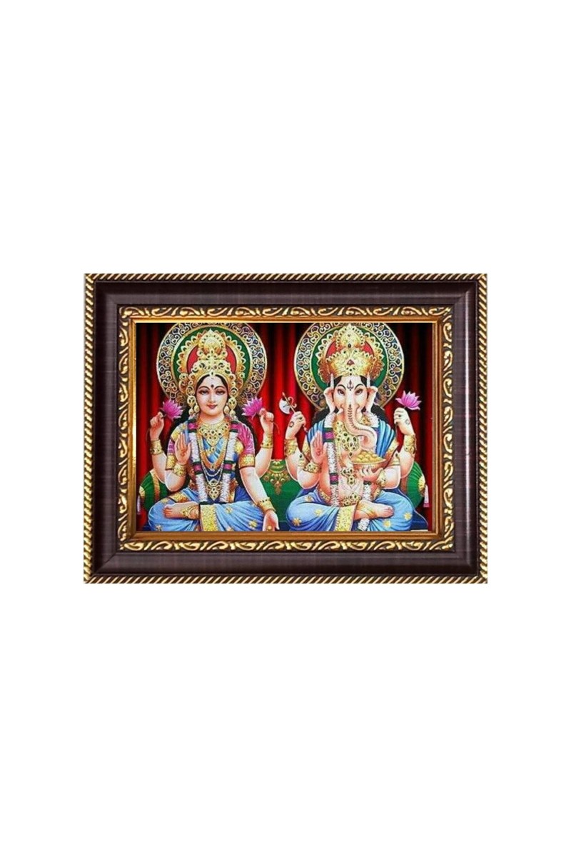 Sri Laxmi Ganesh ji Digital Print Photo 6.7x8.7 inches - Vibrant Religious Desk And Wall Art for Home , Office and Temple Decor and Gifting.