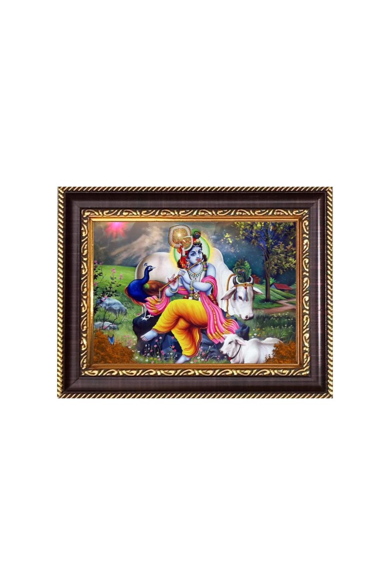 Sri Krisna Digital Print Photo 6.7x8.7 inches - Vibrant Religious Desk And Wall Art for Home , Office and Temple Decor and Gifting.