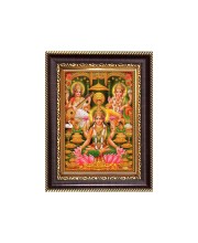 Sri Laxmi  Mata, Saraswati  Mata & Sri Ganeshji Digital Print Photo 6.7x8.7 inches - Vibrant Religious Desk And Wall Art for Home , Office and Temple Decor and Gifting.