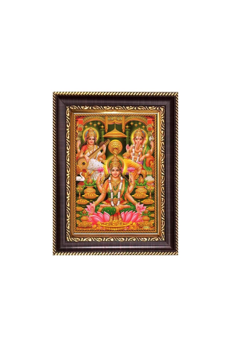 Sri Laxmi  Mata, Saraswati  Mata & Sri Ganeshji Digital Print Photo 6.7x8.7 inches - Vibrant Religious Desk And Wall Art for Home , Office and Temple Decor and Gifting.