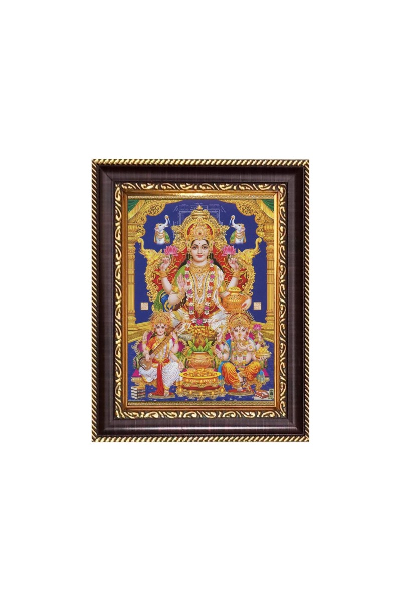 Sri Maa Lakshmi, Sri Ganeshji and Sri Maa Saraswati Digital Print Photo 6.7x8.7 inches - Vibrant Religious Desk And Wall Art for Home , Office and Temple Decor and Gifting.