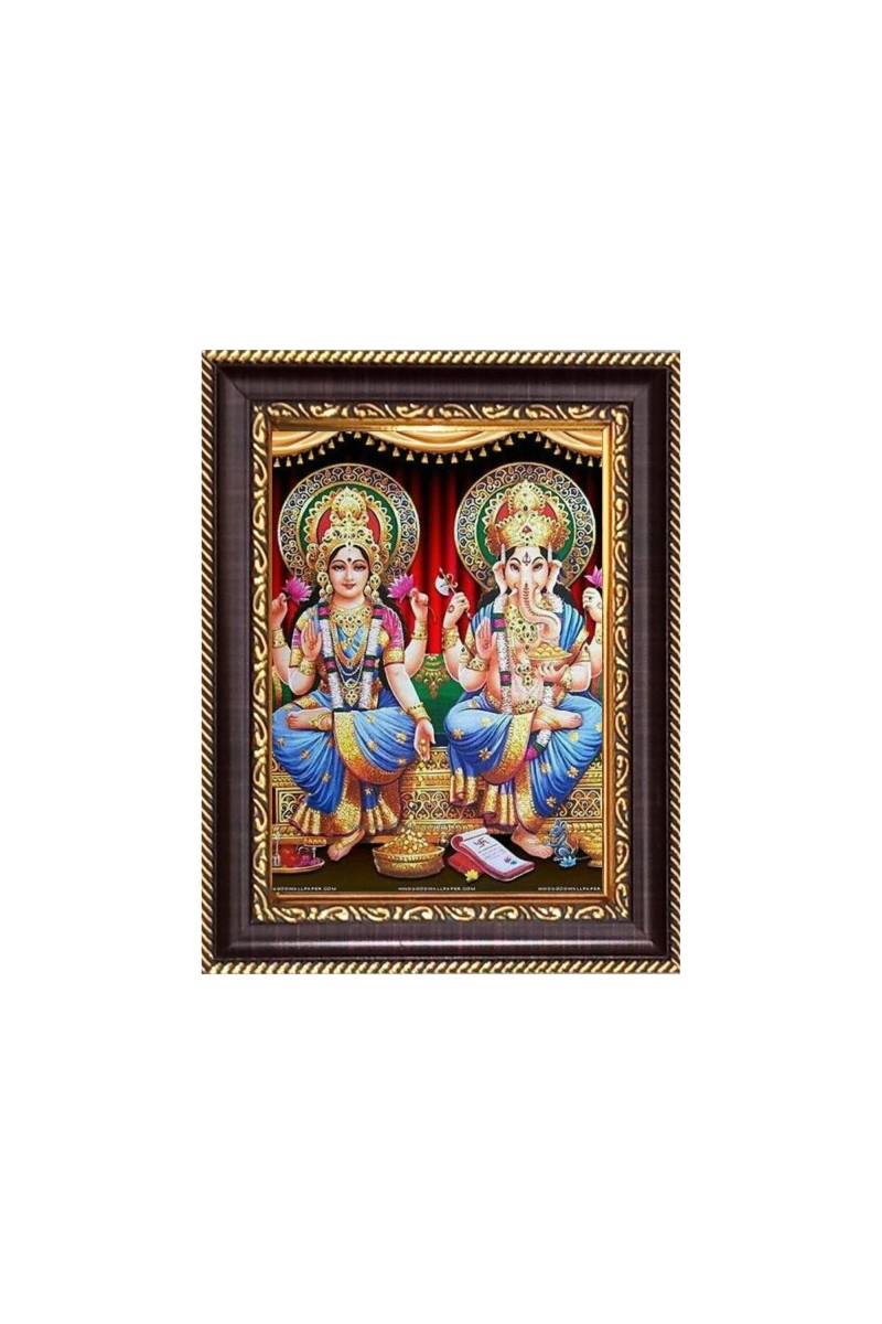 Sri Maa Lakshmi and Sri Ganeshji Digital Print Photo 6.7x8.7 inches - Vibrant Religious Desk And Wall Art for Home , Office and Temple Decor and Gifting.