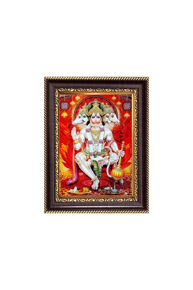 Sri Panchmukhi Hanuman Digital Print Photo 6.7x8.7 inches - Vibrant Religious Desk And Wall Art for Home , Office and Temple Decor and Gifting.