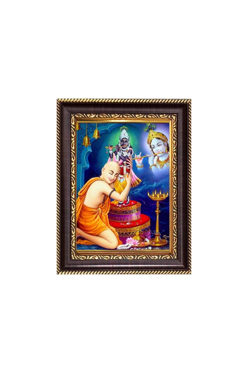 Sri Chaitanya Mahaprabhu with Sri Krishna Digital Print Photo 6.7x8.7 inches - Vibrant Religious Desk And Wall Art for Home , Office and Temple Decor and Gifting.