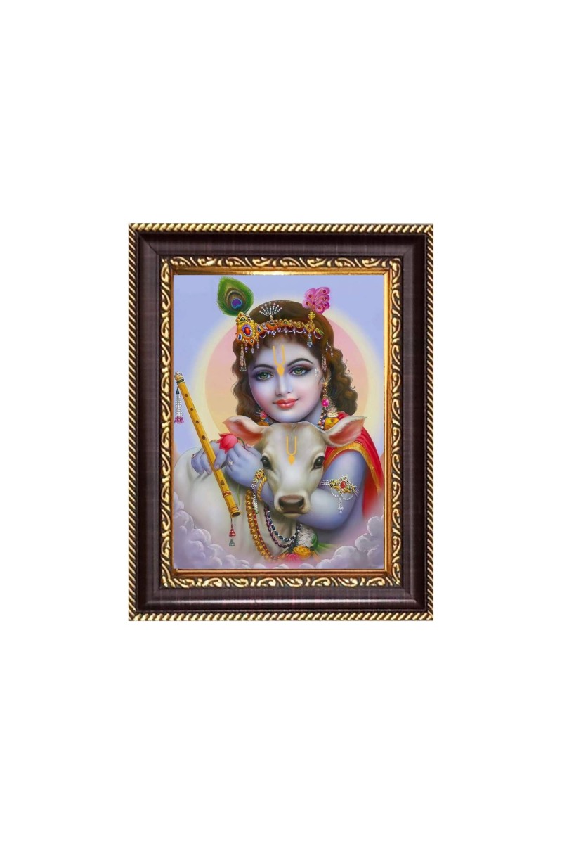 Sri Krishna Digital Print Photo 6.7x8.7 inches - Vibrant Religious Desk And Wall Art for Home , Office and Temple Decor and Gifting.