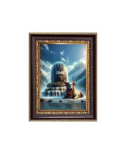 Lord Shiva lingam and Nandi Maharaj Digital Print Photo 6.7x8.7 inches - Vibrant Religious Desk And Wall Art for Home , Office and Temple Decor and Gifting.