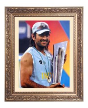 Mahindra Singh Dhoni With Cup Big Photo Frame - 10x14 Inches for Home ,Temple &  Office Decoration