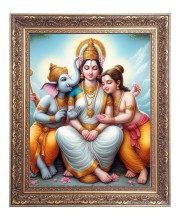 Maa Parbati, Sri Ganesh & Sri Kartik Big Photo Frame - 10x14 Inches for Home ,Temple &  Office Decoration