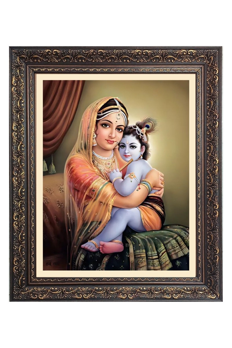 Baby Krishna with Maa Yoshoda Big Photo Frame - 10x14 Inches for Home ,Temple &  Office Decoration