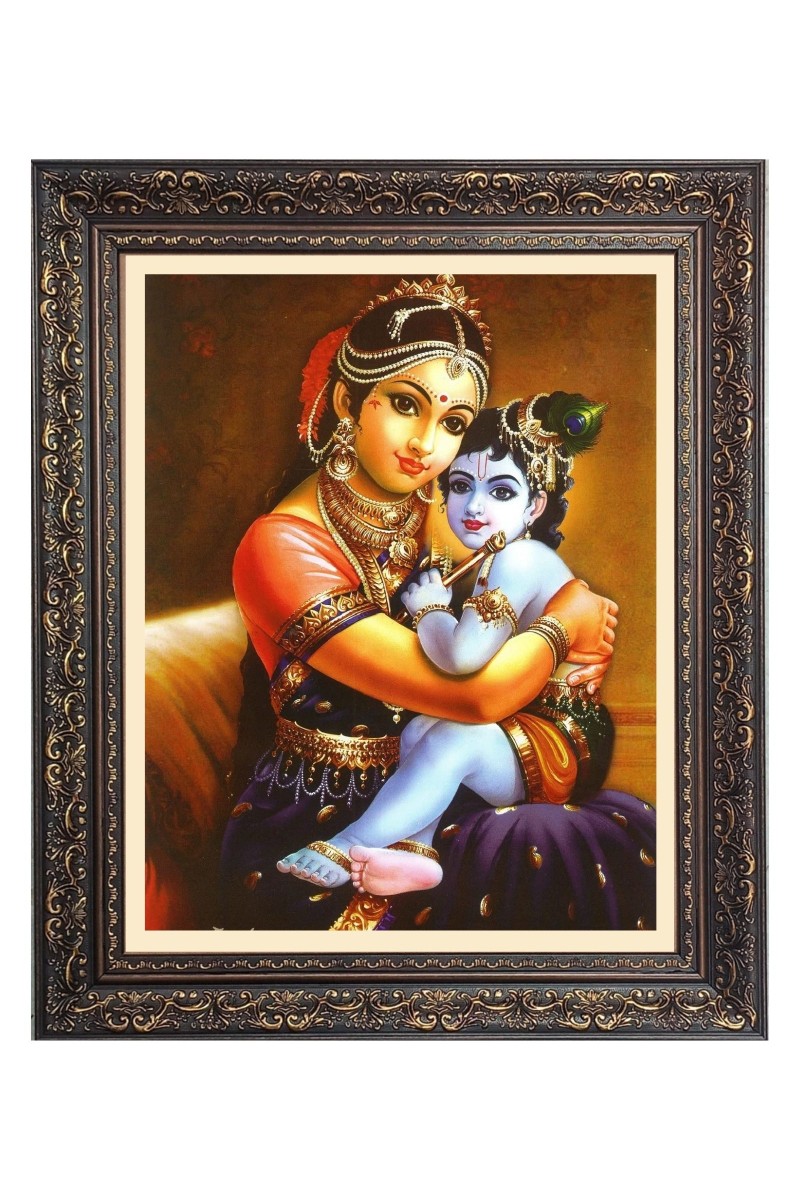 Baby Krishna with Maa yoshda Big Photo Frame - 10x14 Inches for Home ,Temple &  Office Decoration