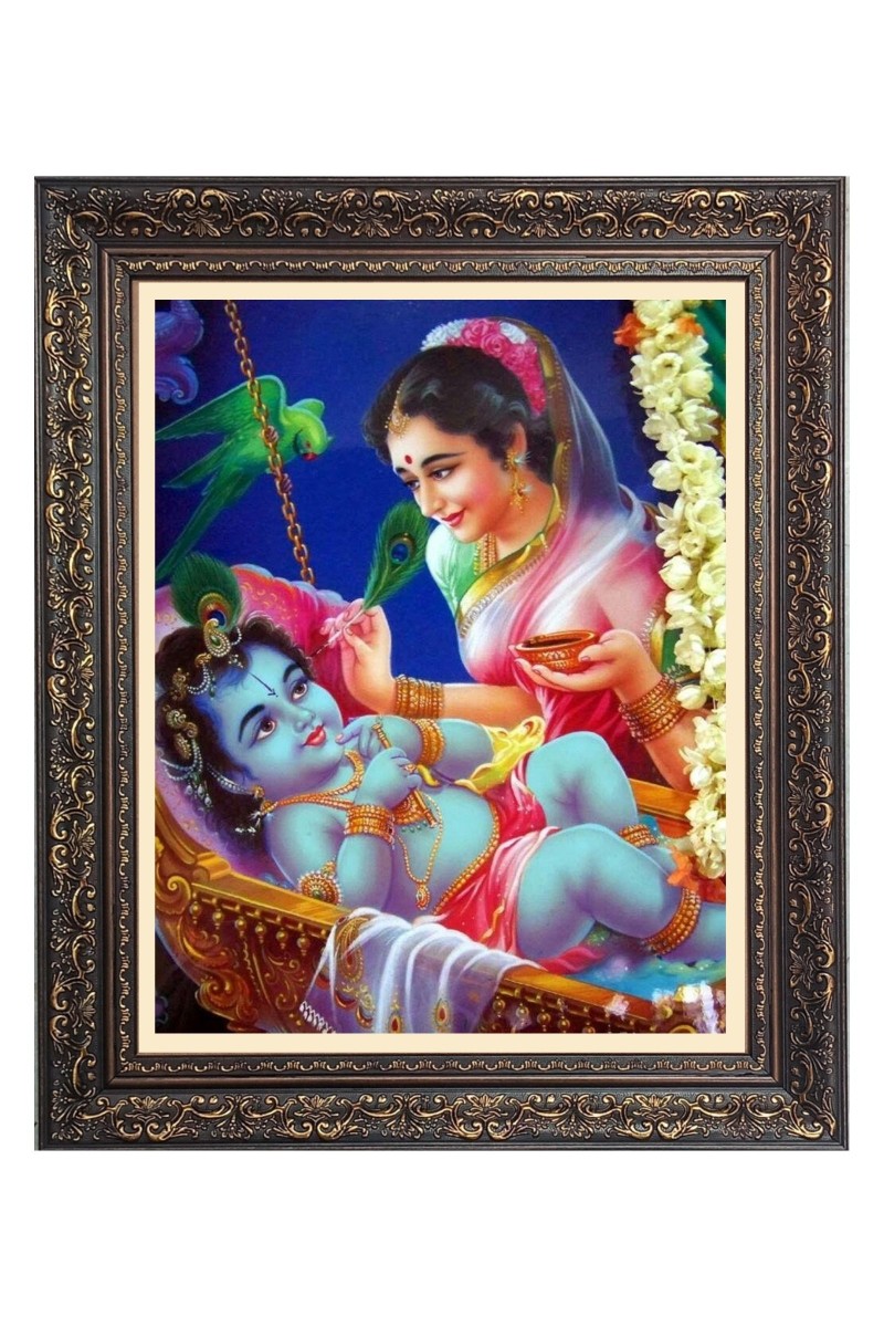 Baby Krishna with Maa yoshda Big Photo Frame - 10x14 Inches for Home ,Temple &  Office Decoration