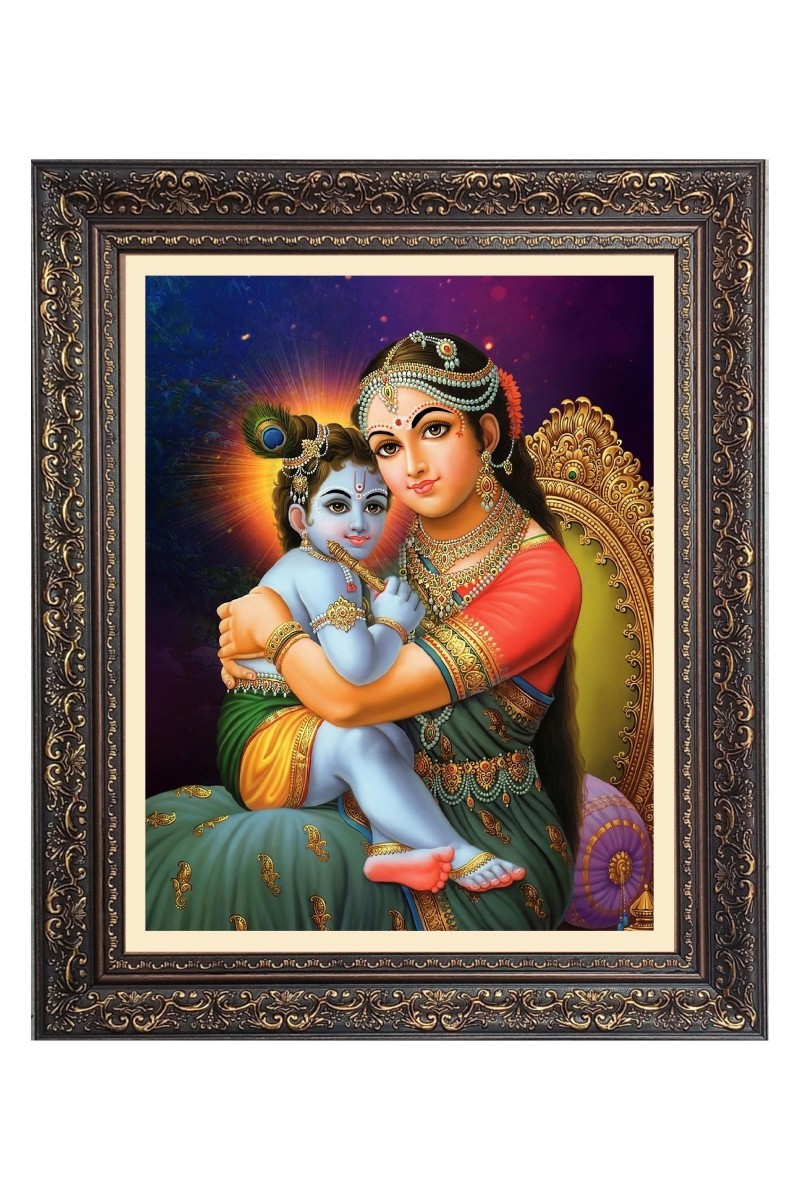 Baby Krishna with Maa yoshda Big Photo Frame - 10x14 Inches for Home ,Temple &  Office Decoration