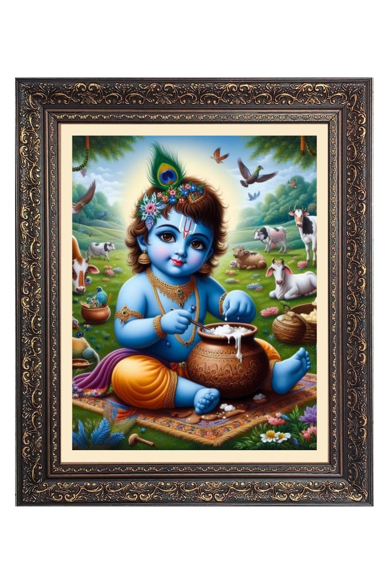 Baby Krishna Big Photo Frame - 10x14 Inches for Home ,Temple &  Office Decoration