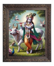 Sri Krishna with Cow Big Photo Frame - 10x14 Inches for Home ,Temple &  Office Decoration