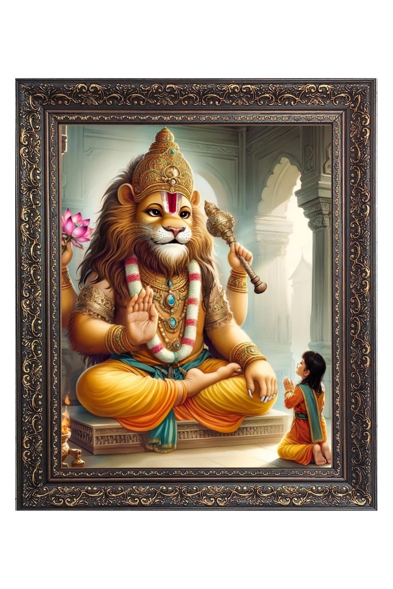 Sri Narashima Dev Big Photo Frame - 10x14 Inches for Home ,Temple &  Office Decoration